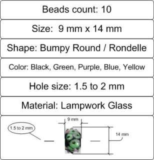 LAMPWORK ROUND BLUE PURPLE GREEN BLACK GLASS BEADS LOT  