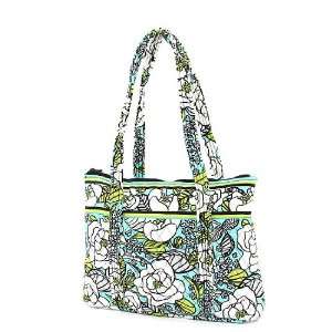   Teal Green & White Floral Quilted Tote Bag 