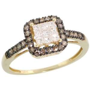  14k Gold Square Diamond Ring w/ Rhodium Accent, w/ 0.50 