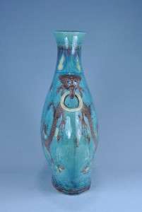 Rare Antique Chinese Blue Glaze Porcelain Moon Flask w Dragons 