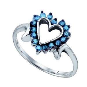  Blue Diamond .25 Cts White Gold 10k Heart Ring Jewelry
