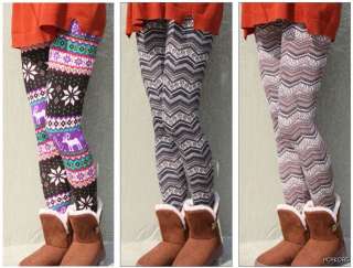NEW Women Wool Blend Multi Nordic Patterns Thermal Knit leggings Pants 