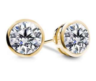   Genuine Round Diamond Stud Earrings 14k Yellow Gold 100% Natural Bezel