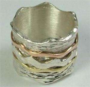 Massive Israeli silver and gold ring swivel plus size  