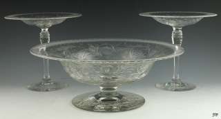 3pc HAWKES CUT GLASS CENTERPIECE BOWL & COMPOTES  