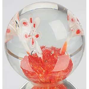 com Murano Design Hand Blown Glass Art   Lovely White Flower with Red 