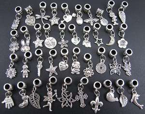 Mix Style 40pcs Tibetan Silver Charms Beads Fit European Bracelet 