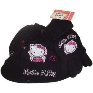  Hello Kitty Black Beanie & Glove Fleece Set Sports 