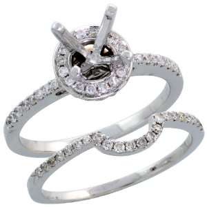 14k White Gold Semi Mount Diamond Ring 2 Piece Wedding Set for Her, w 
