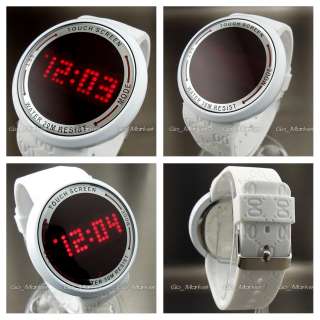 CLOCK WATER DIGITAL LED TOUCH SCREEN HOURS DATE WHITE RUBBER WRIST 