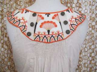 FLOREAT Anthropologie Khaki Embroidered Collar Sleeveless Shift Dress 