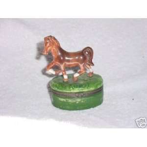  Porcelain Brown Horse Hinged Trinket Box 