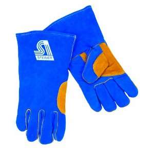  Gloves, Blue Natural Thumb Premium Split Cowhide Triple Lined, Large