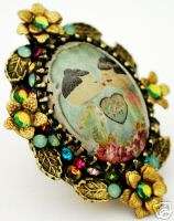 Michal Negrin Japanese Dolls Antique Style Cameo Ring  