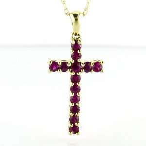  1 Carat 14KYG Ruby Cross Pendant with 18in. chain 