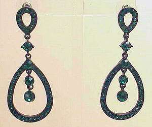 MIA Collection long, green rhinestone dangle pierced earrings   NEW 