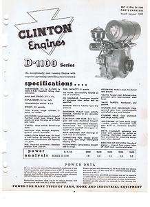 CLINTON ENGINE D 1100 SERIES PARTS CATALOG MANUAL VINTAGE GAS MOTOR 2 