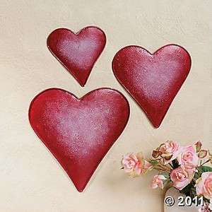 EMBOSSED METAL RED HEART SHAPED WALL ART DECOR (SET OF 3) NEW  