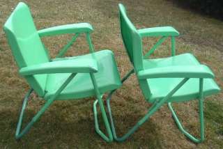 Vintage Pair Folding Chairs Metal Mid Century Lawn/Patio/Porch  