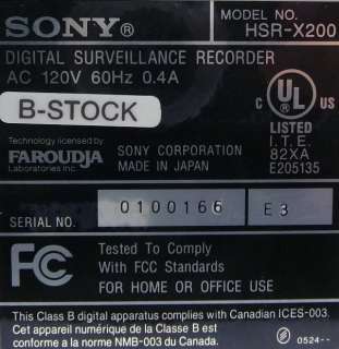SONY HSR X200 DIGITAL SURVEILLANCE RECORDER CCTV DVR  