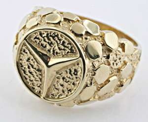   Gold Mens / Gents Mercedes Benz Nugget Style Ring Free Sizing.  