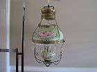 Beautiful Antique Victorian GWTW Brass Hanging Parlor Library Oil Lamp