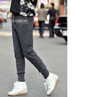 Casual Dark Gray Thick Cotton Korea Fashion Hoodie Slim Bootcut Long 