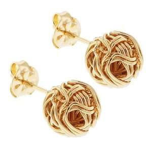  9mm Special Gold Tone Weave Push Back Stud Earrings B/New 
