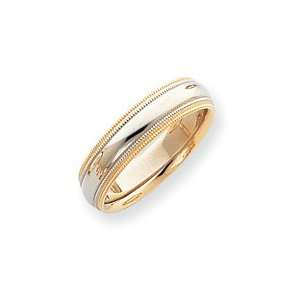  14k Two Tone 5.5mm Milgrained Edged Size 5 Wedding Band 
