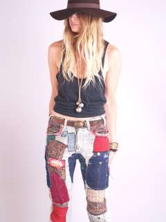 Vtg 70s LEVIS PATCHWORK Hippie Boot Frayed Ripped JEANS  