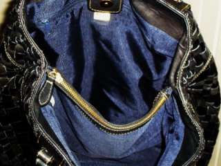 MAXX NEW YORK L XL Black Basket Weave Braided Nylon Leather Satchel 