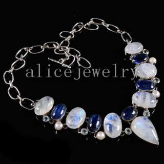 73g 925 Silver Moonstone Kyanite Pearl Necklace Y01588  