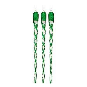  Set of 3 Green Glitter Icicle Ornaments