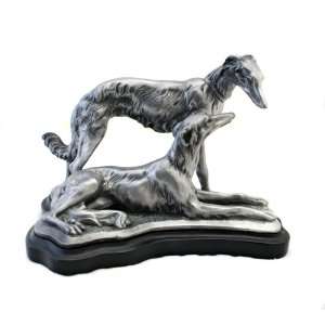  Art Deco Pair Of Hound On Base Statue Sculpture Pewter 