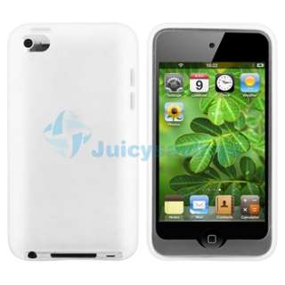 White Silicone Rubber Skin Soft Case Cover+Privacy Film For iPod touch 