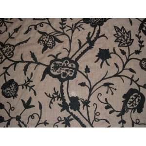  Crewel Fabric Lotus Black on Dark Melange Wool