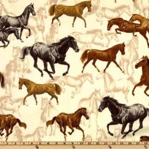  44 Wide Wild Horses Allover Cream/Brown Fabric By The 