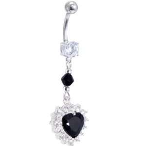    Crystalline Gem Midnight Imperious Heart Dangle Belly Ring Jewelry