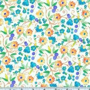  45 Wide Nine Lives Floral Garden Blue Fabric By The Yard 