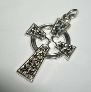 Sterling Silver Iona Celtic Stars Design Detailed Cross Charm Pendant 