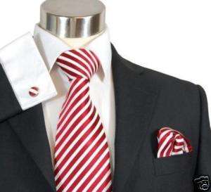 Luxurious Red & White Silk Tie Set by Paul Malone+852CH  