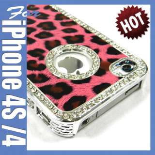 iPhone 4 4S Luxury Hard Case Diamond Pink Leopard HOT + FREE SCREEN 