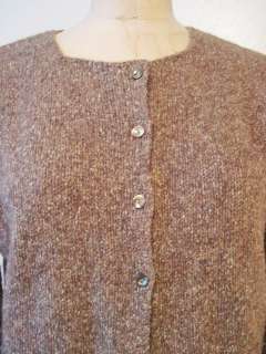 Jill Brown Tweed Wool & Silk Knit Crew Neck Button Cardigan 