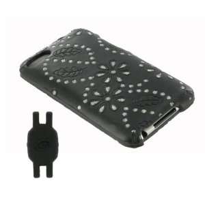 com Black Leather and Glitter Snap On Hard Case for Apple iPod Touch 