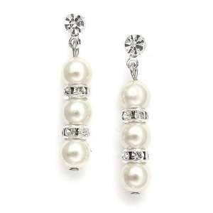    Mariell ~ Alternating Pearl and Rondelle Wedding Earrings Jewelry