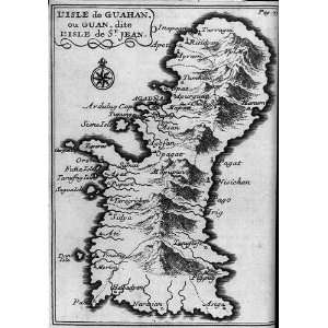  LIsle de Guahan,ou Guan,Map of Guam,Pacific Ocean,1700 