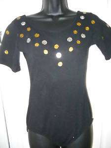 Eurotard Black Leotard Glitter Rhinestones L Body Suit Top embellished 