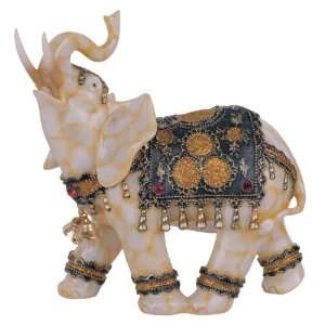 Marble Ivory Thai Elephant With Trunk Raised Figurine Statue Décor 