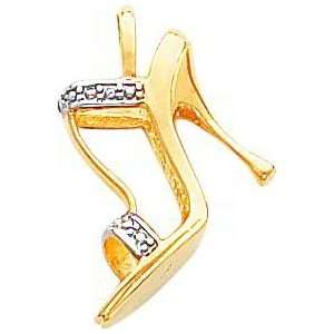    14K Two Tone Gold 3D .01ct Diamond High Heel Charm Jewelry