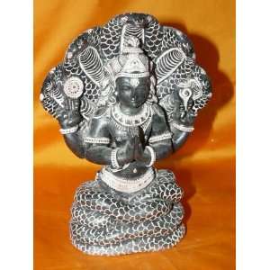 Maharishi Patanjali Idol Black Stone Sculpture with 5 Headed Serpent 8 